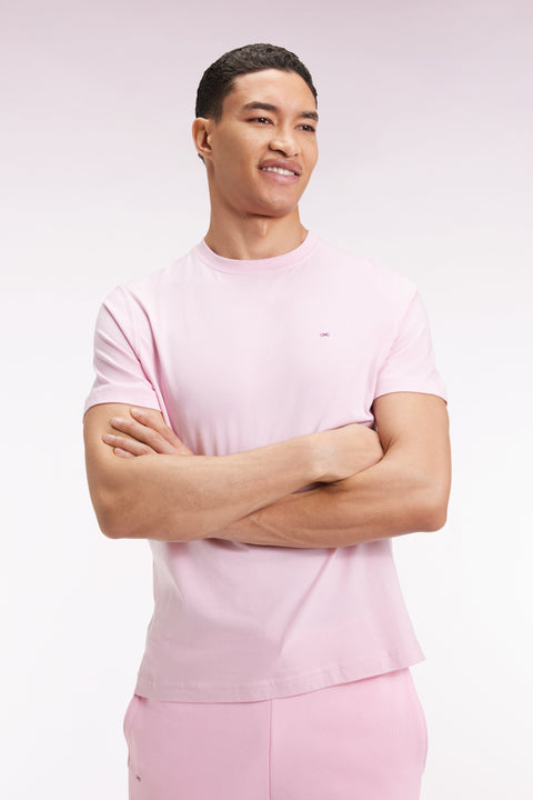 T-shirt à manches courtes broderie dos en coton Pima rose - Image 1