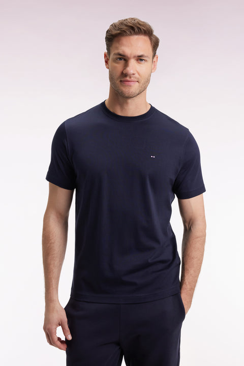 T-shirt à manches courtes broderie dos en coton Pima marine - Image 3