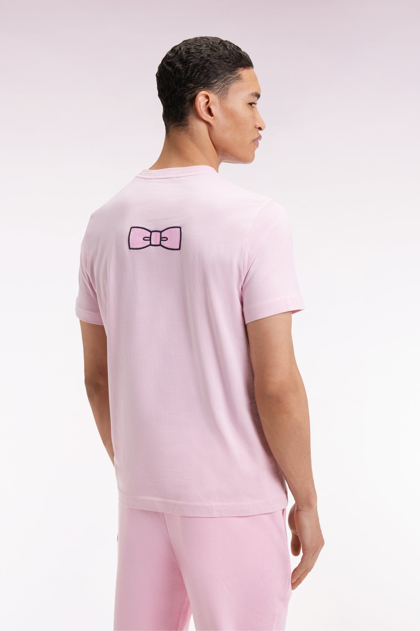 T-shirt à manches courtes broderie dos en coton Pima rose