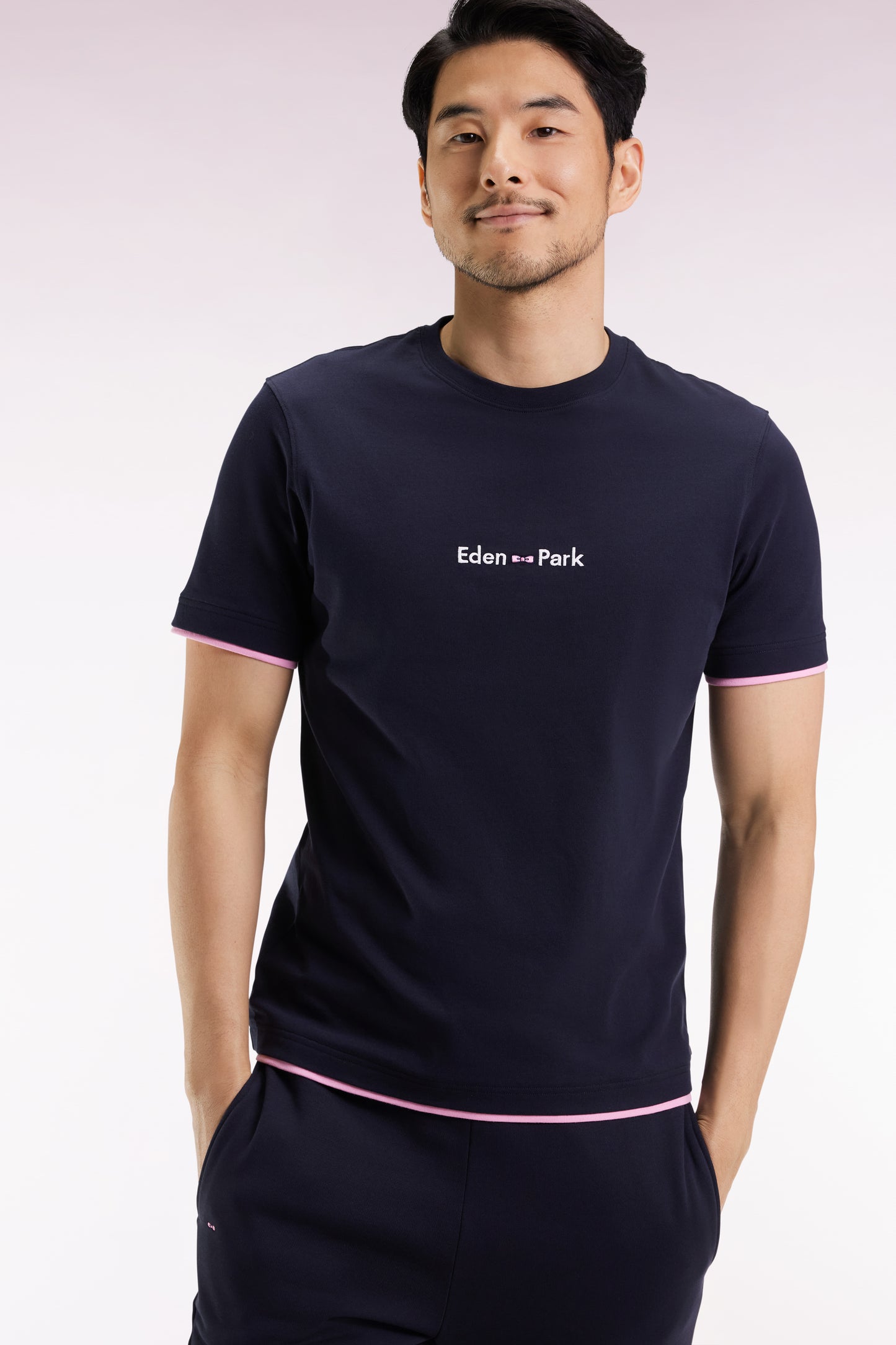 Eden Park embroidered short-sleeved T-shirt in navy cotton