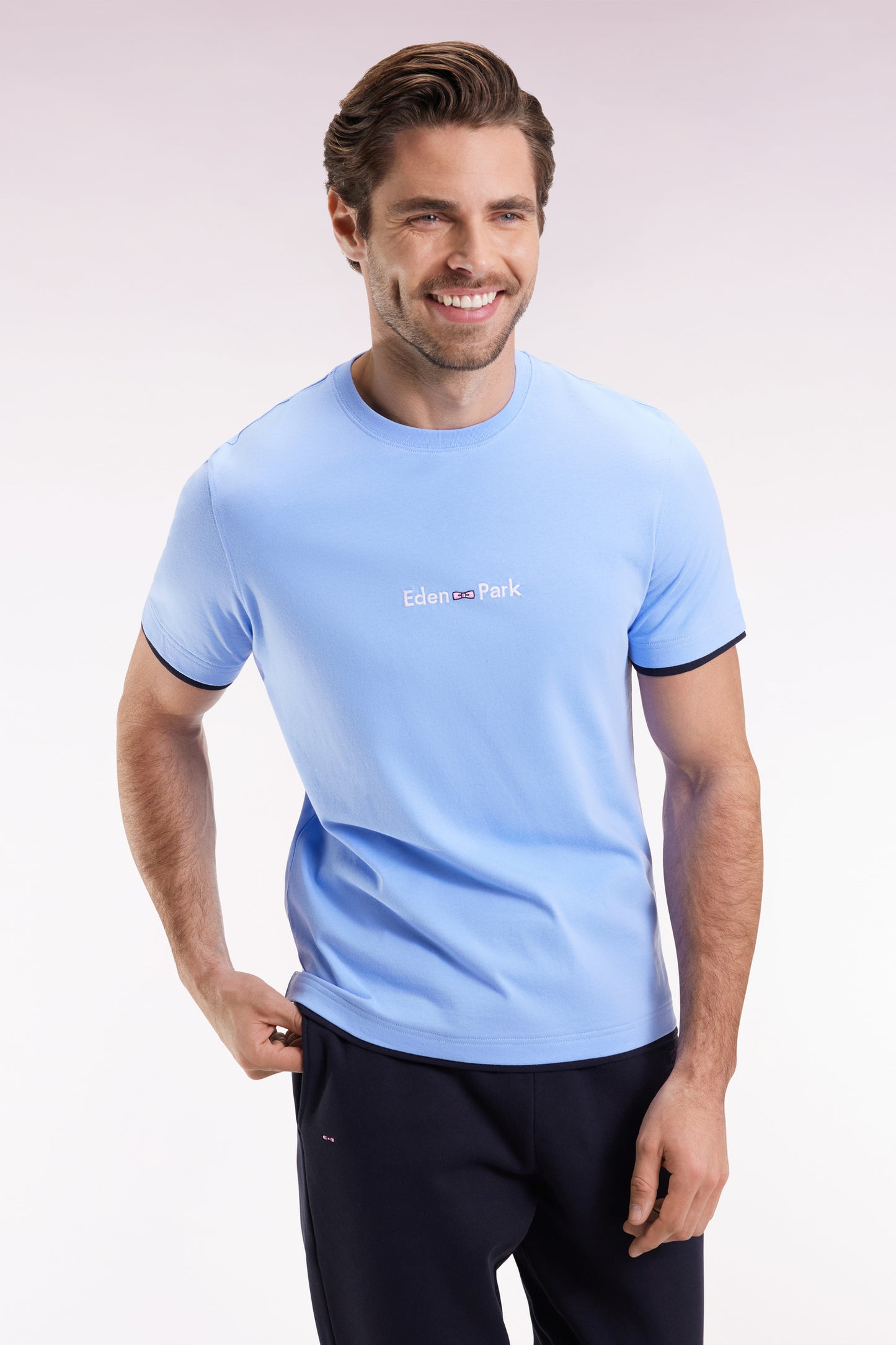 Eden Park embroidered short-sleeved T-shirt in sky cotton