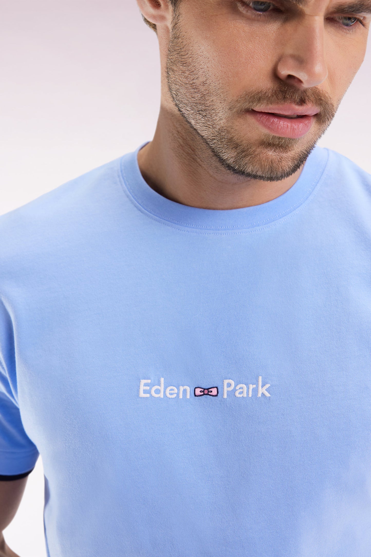 Eden Park embroidered short-sleeved T-shirt in sky cotton