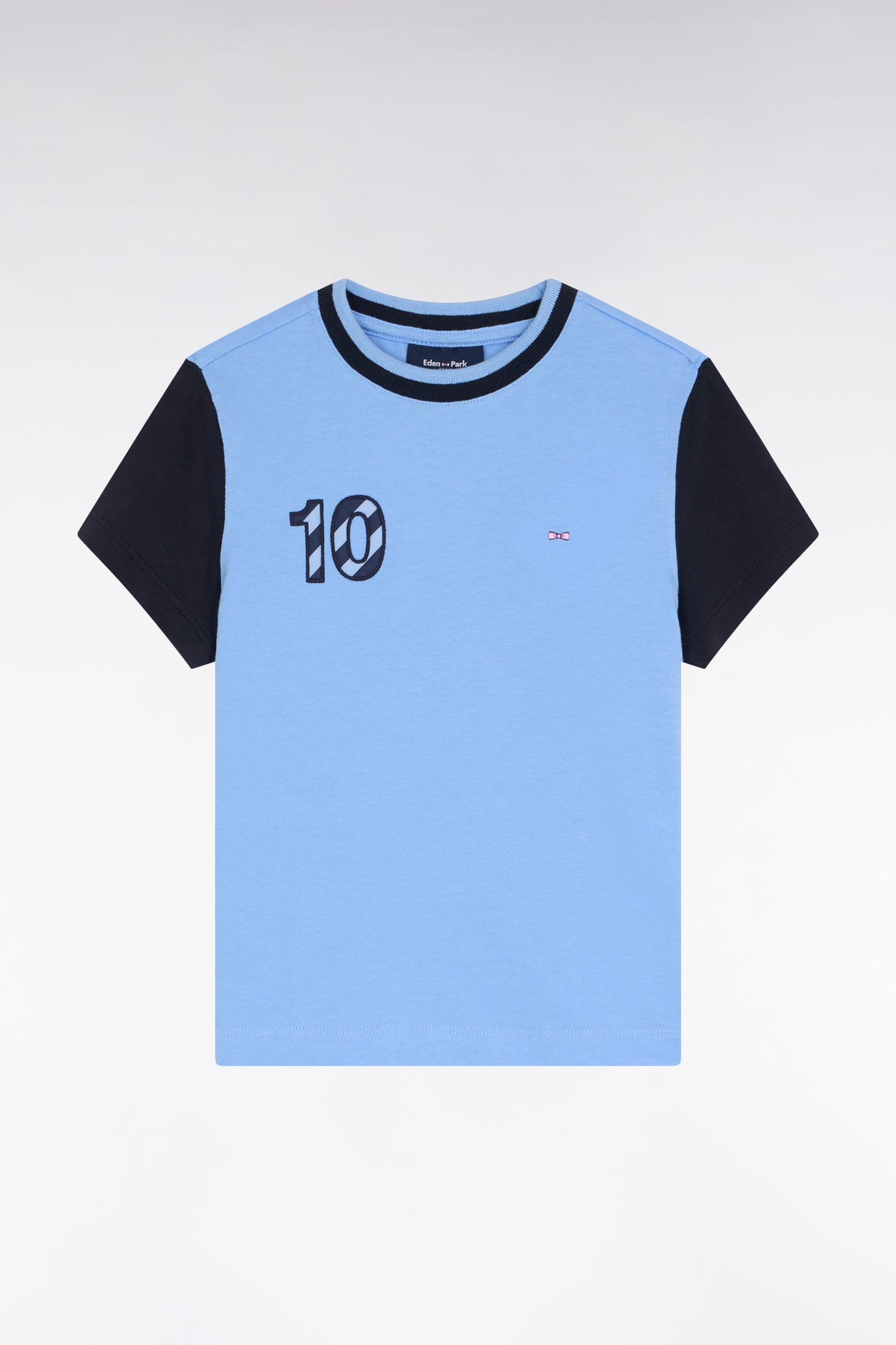 Navy embroidered short-sleeved sky cotton T-shirt - A SHOOTER