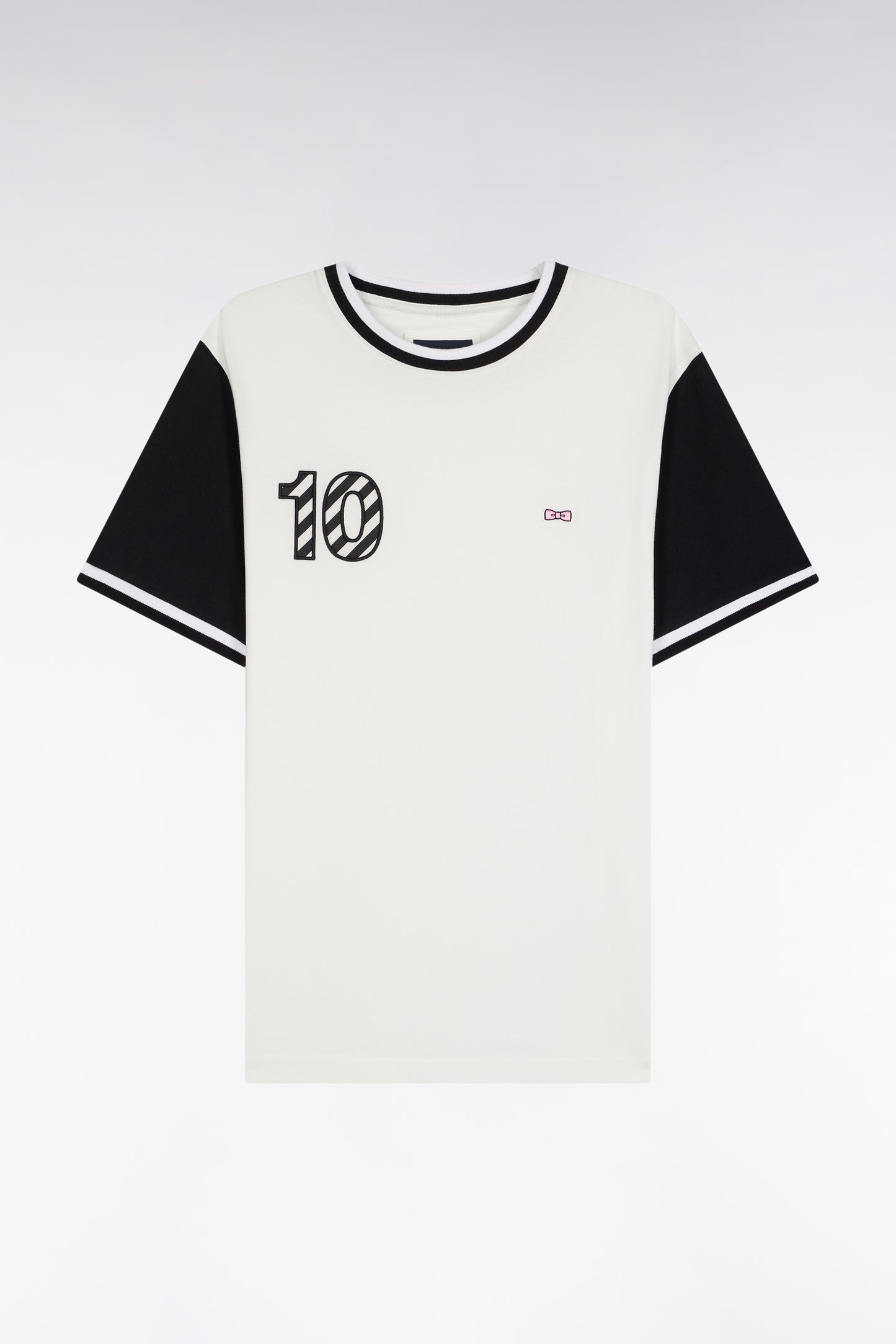 Two-tone short-sleeved T-shirt in white cotton 10" embroidery