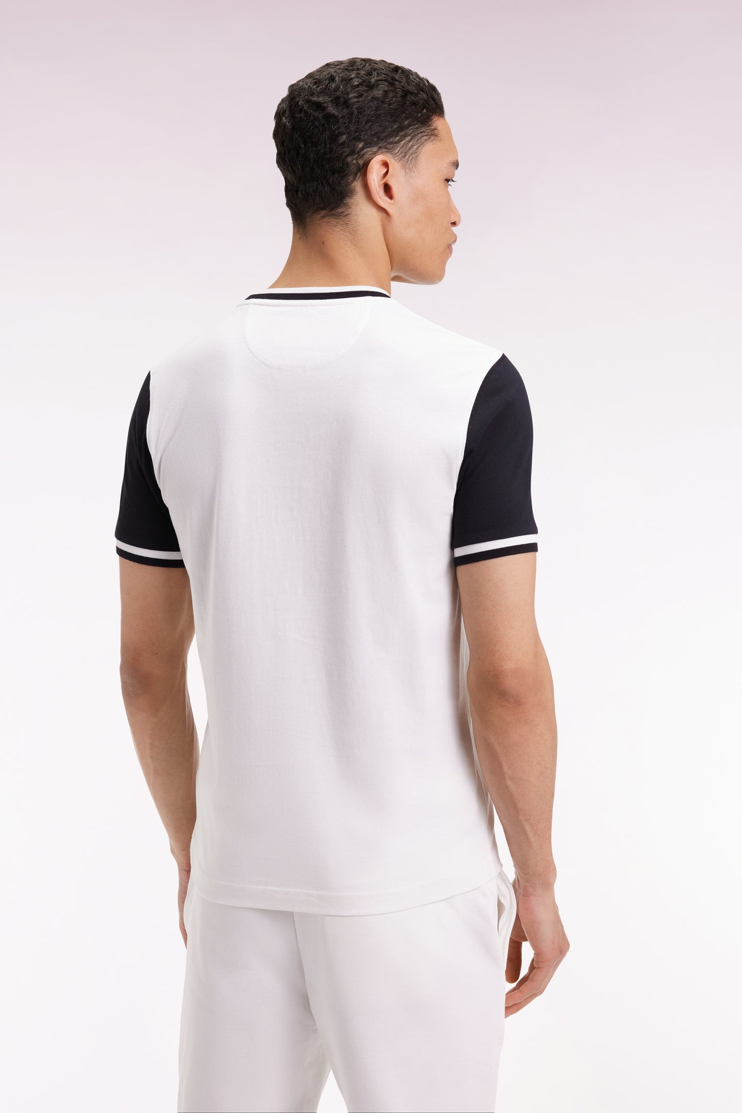 Two-tone short-sleeved T-shirt in white cotton 10" embroidery