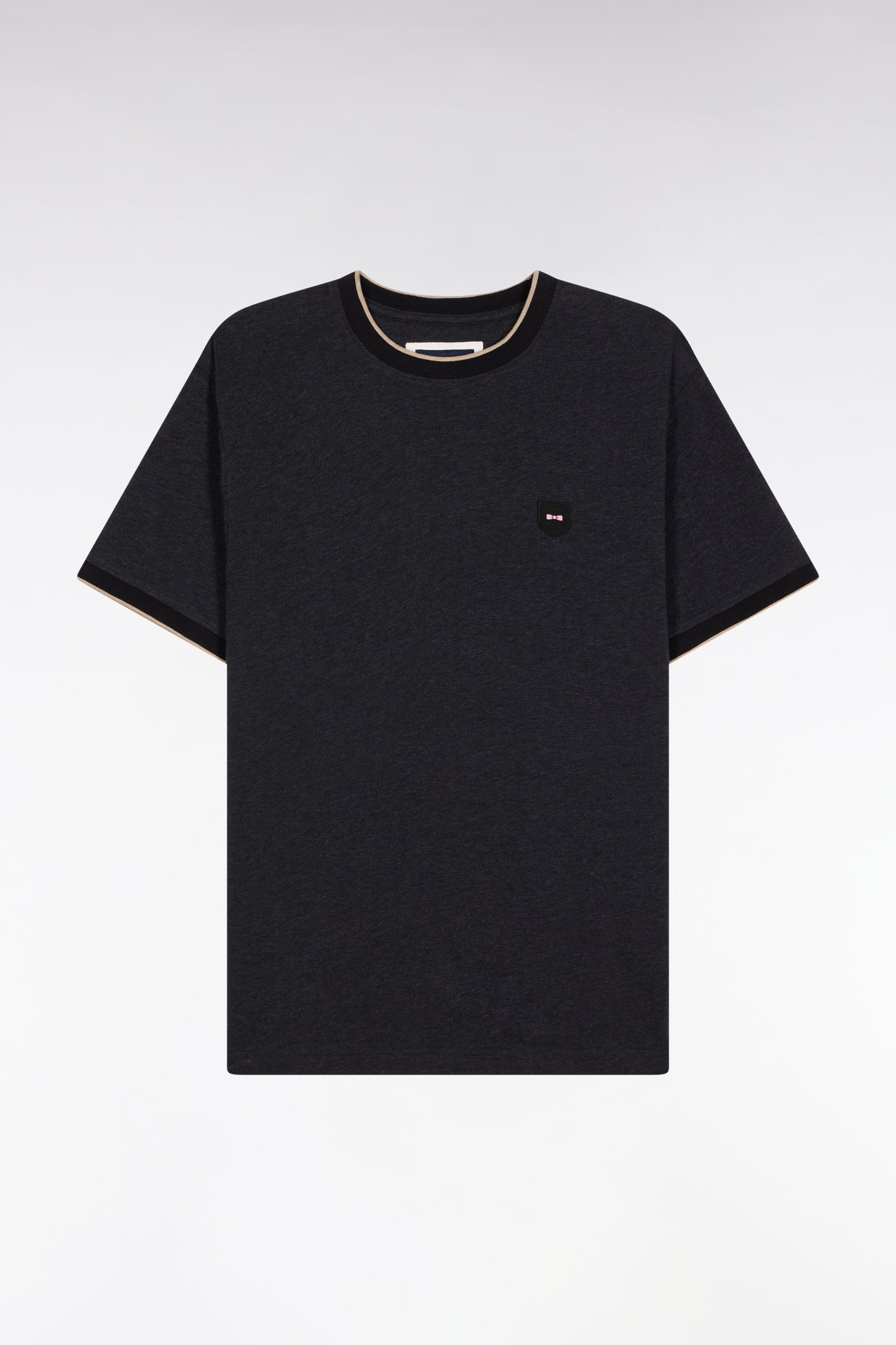 Short-sleeved T-shirt in charcoal grey stretch cotton, slim fit