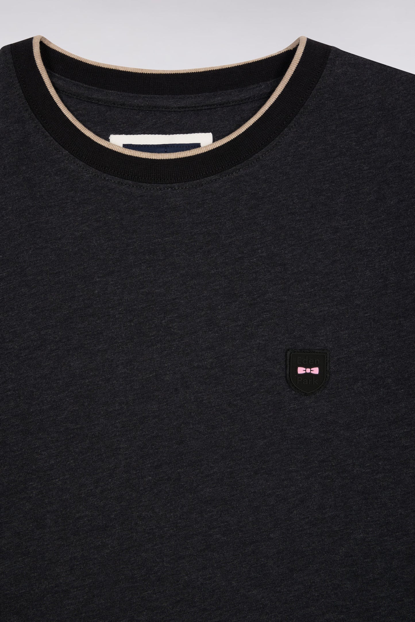 Short-sleeved T-shirt in charcoal grey stretch cotton, slim fit