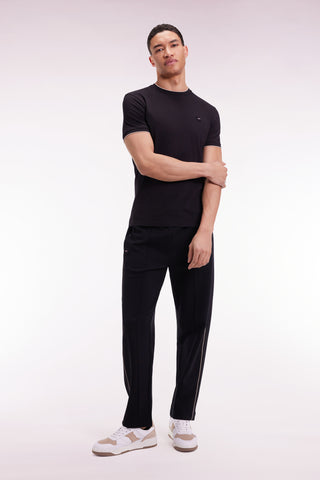Short-sleeved T-shirt in black stretch cotton, slim fit