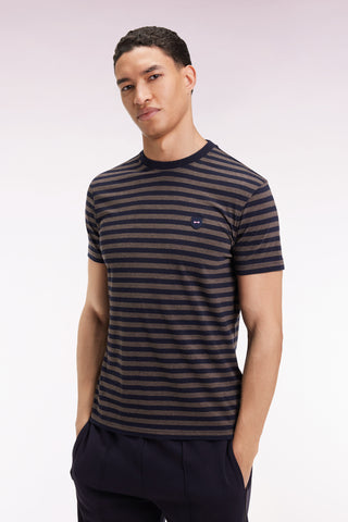 T-shirt à manches courtes en jersey de coton rayé marine