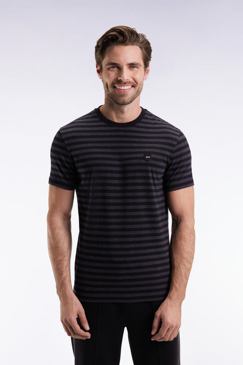 T-shirt à manches courtes en jersey de coton rayé noir et gris - Image 3