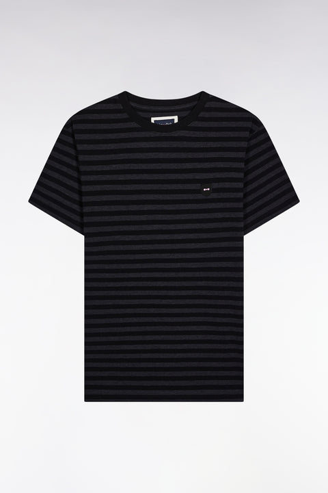 T-shirt à manches courtes en jersey de coton rayé noir et gris - Image 2