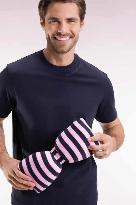 T-shirt à manches courtes en coton marine à logo - Image 1