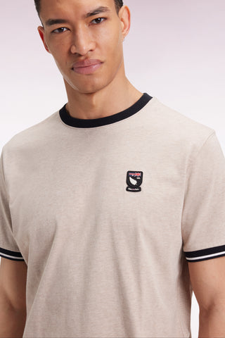 T-shirt à manches courtes en coton beige et marine Nouvelle Zélande