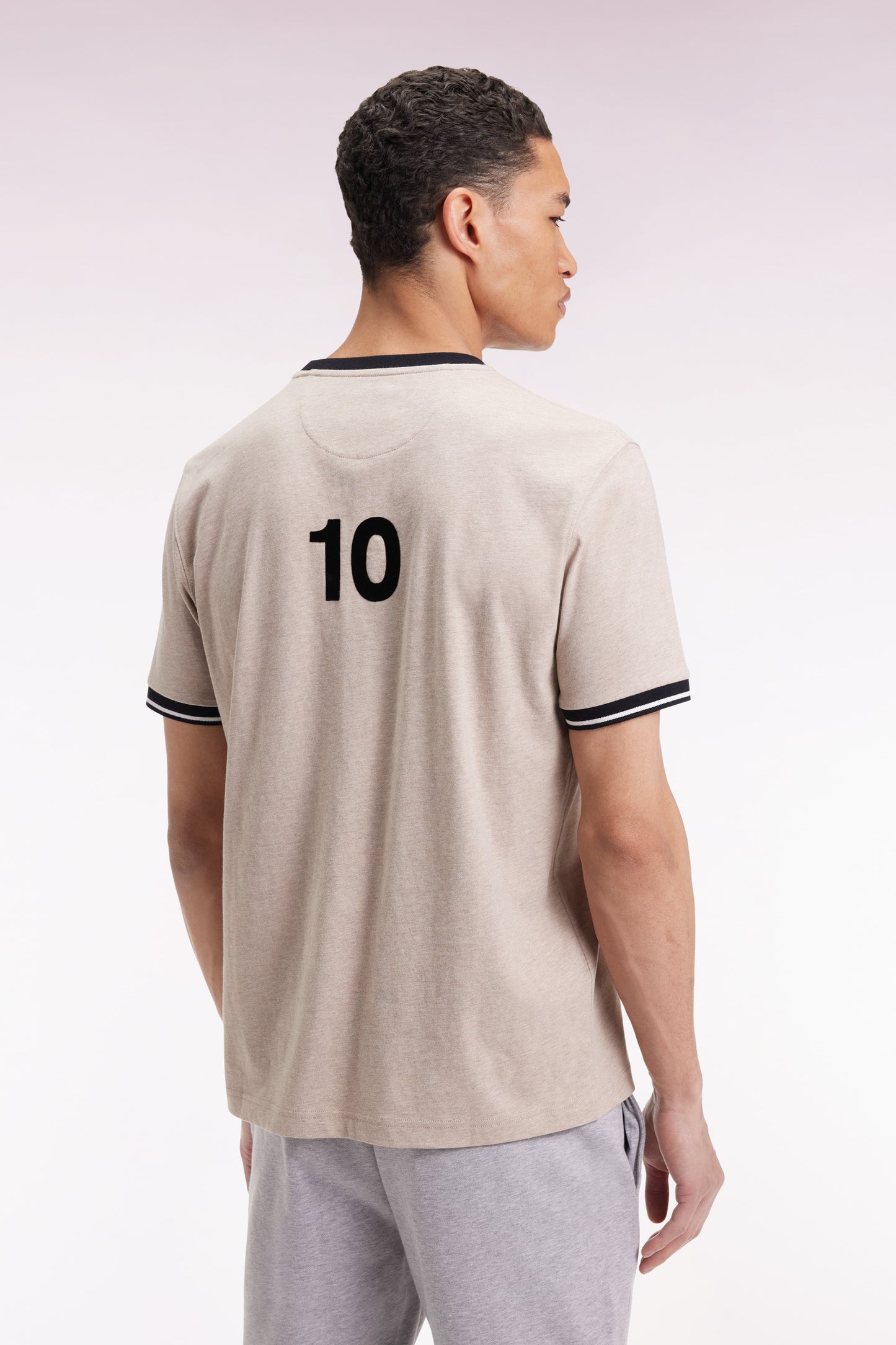 T-shirt à manches courtes en coton beige et marine Nouvelle Zélande