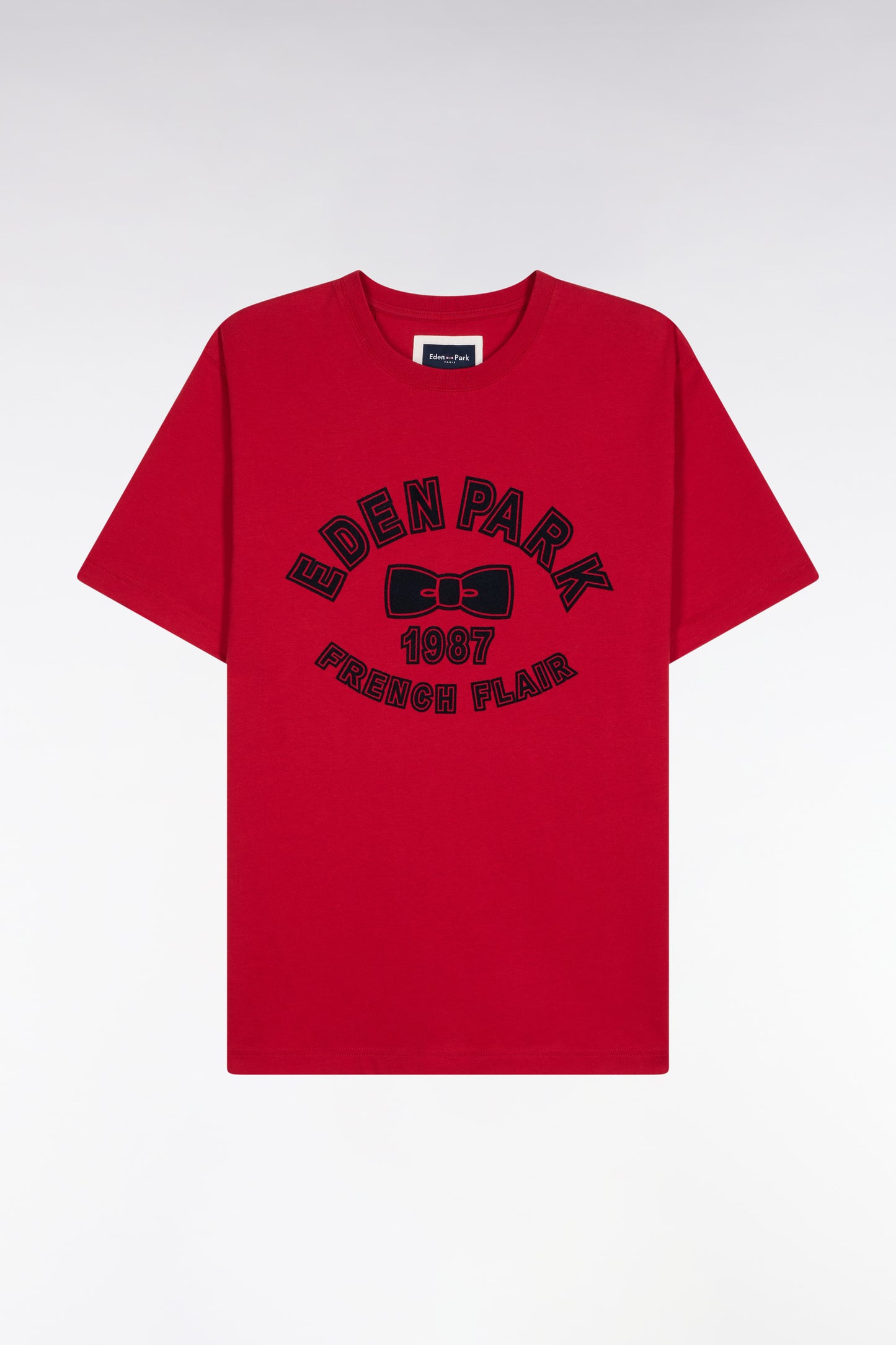 T-shirt à manches courtes en coton rouge impression effet velours