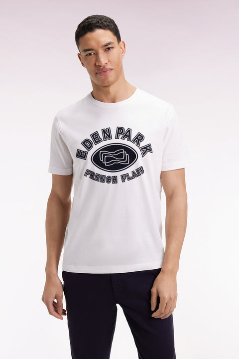 T-shirt à manches courtes en coton blanc impression effet velours - Image 3