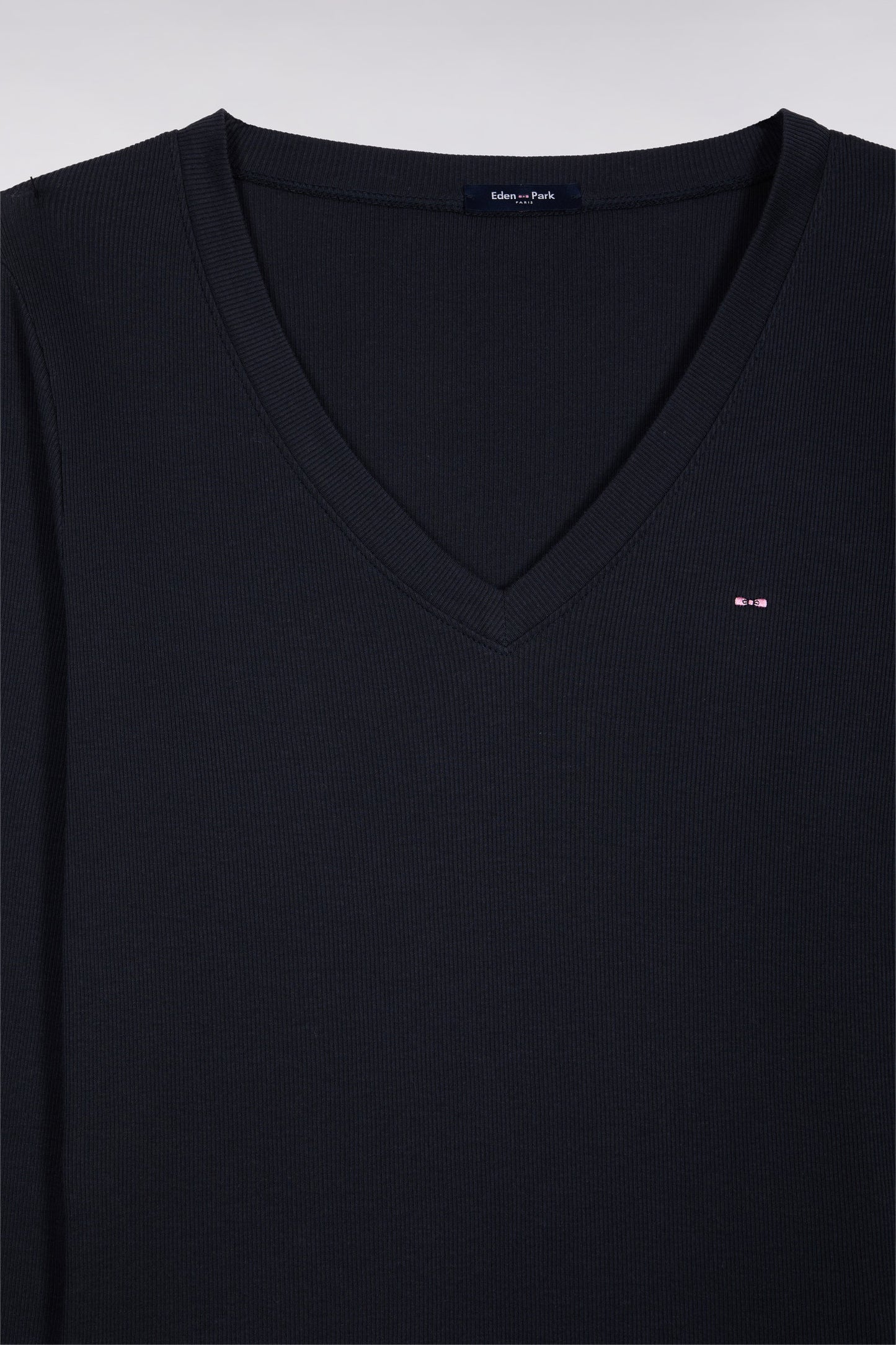 Long-sleeved T-shirt in navy ribbed Pima cotton, slim fit