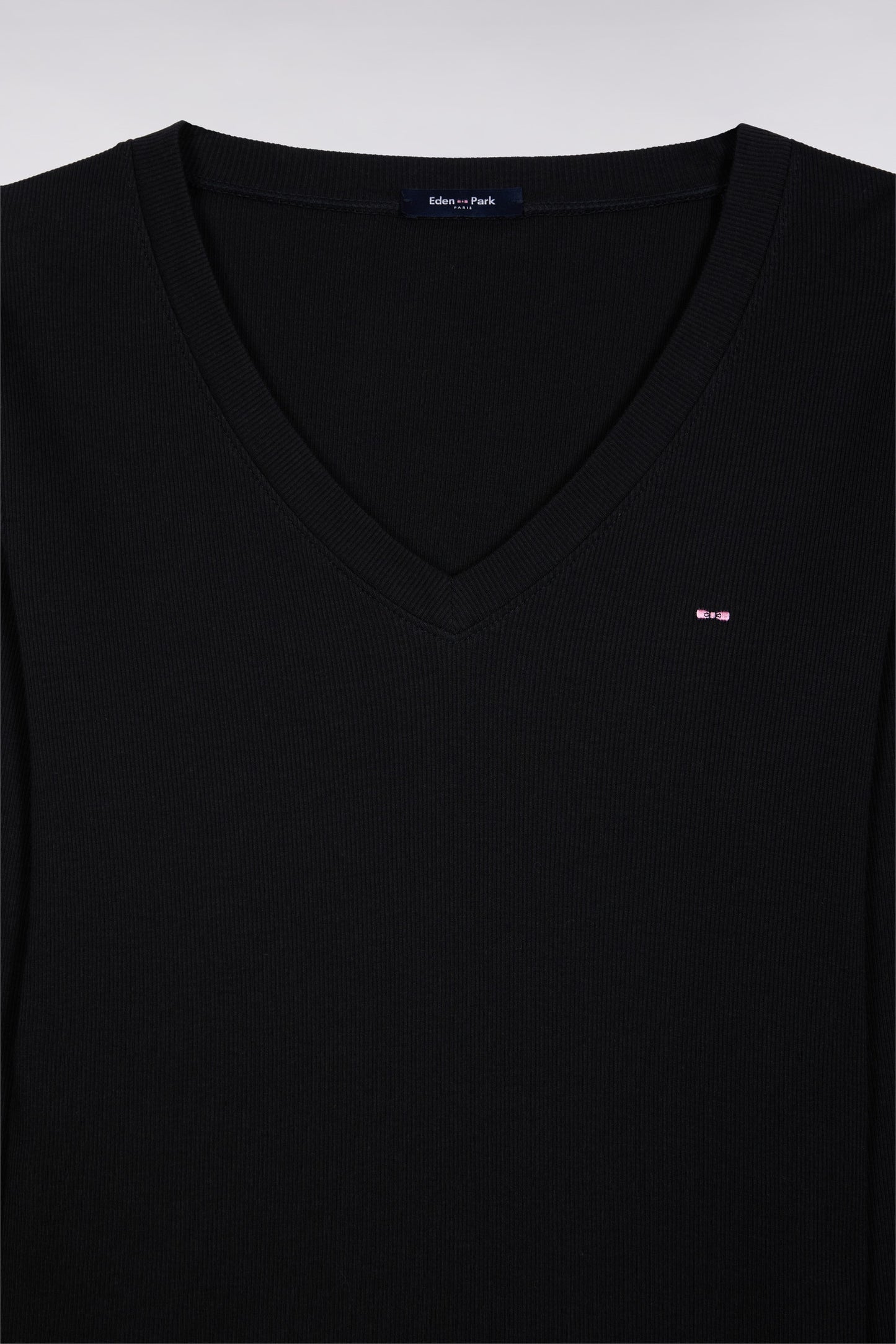 T-shirt à manches longues en coton Pima côtelé noir coupe slim