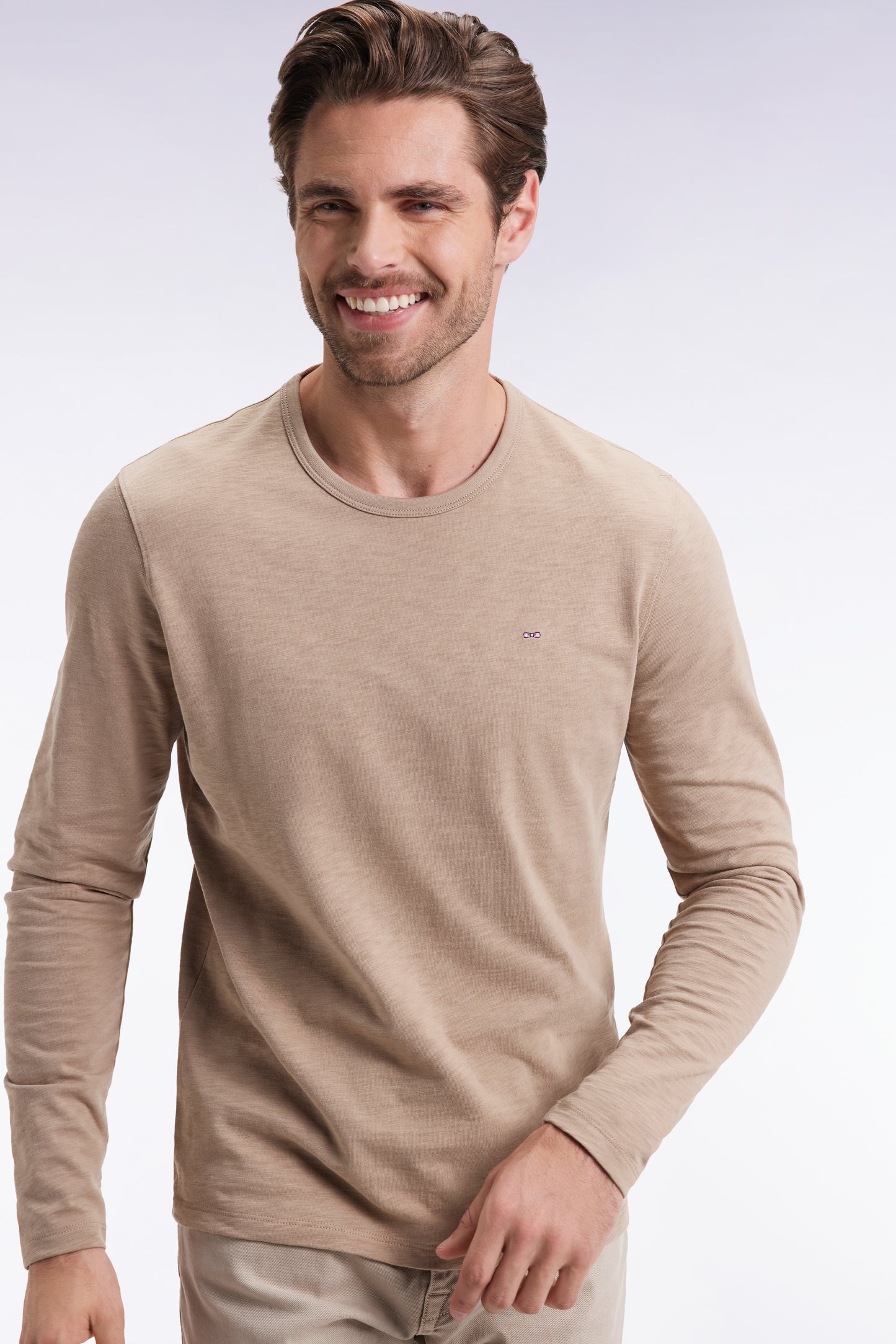 T-shirt à manches longues en coton slub beige