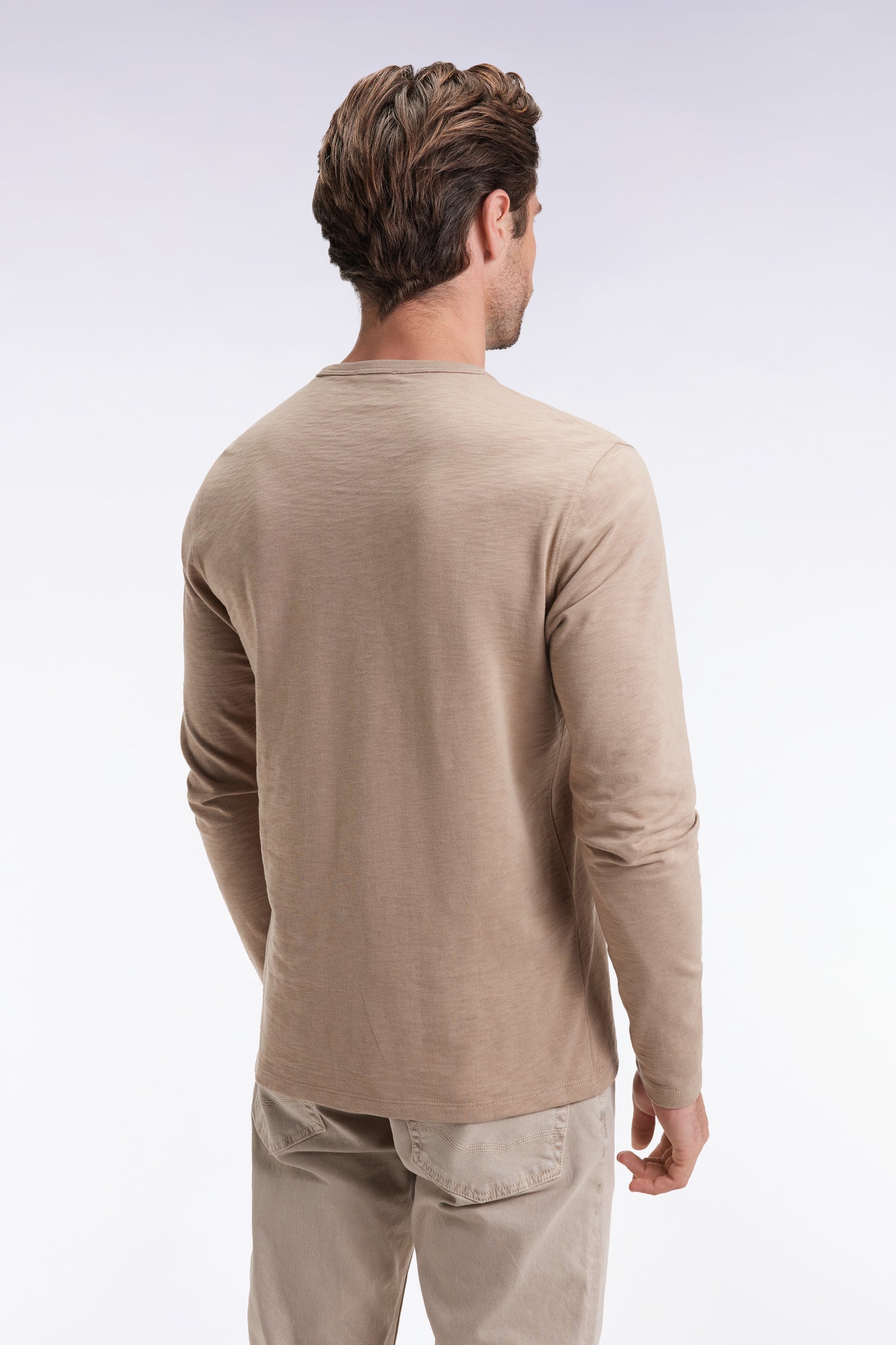 T-shirt à manches longues en coton slub beige