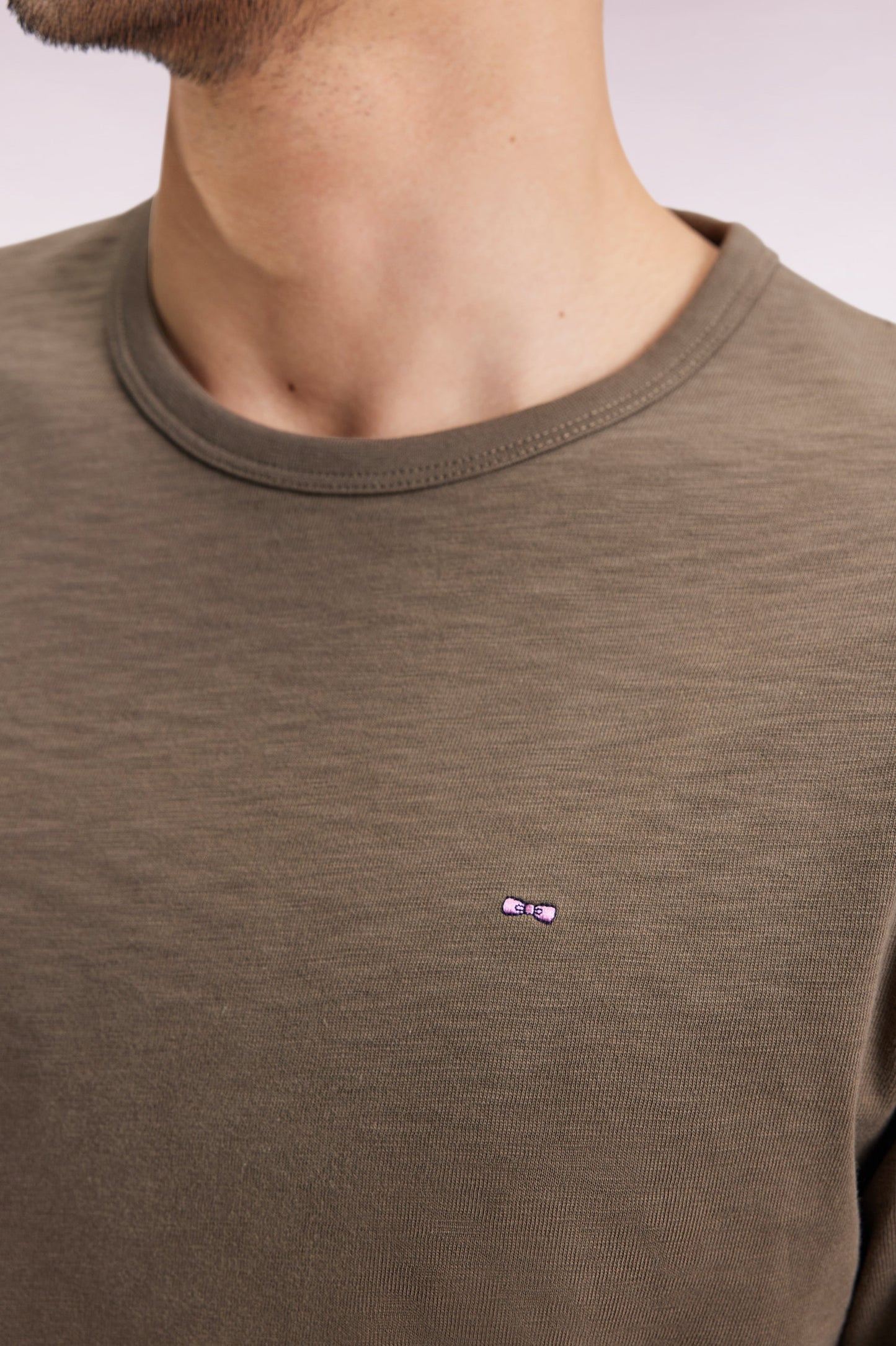 T-shirt à manches longues en coton slub kaki