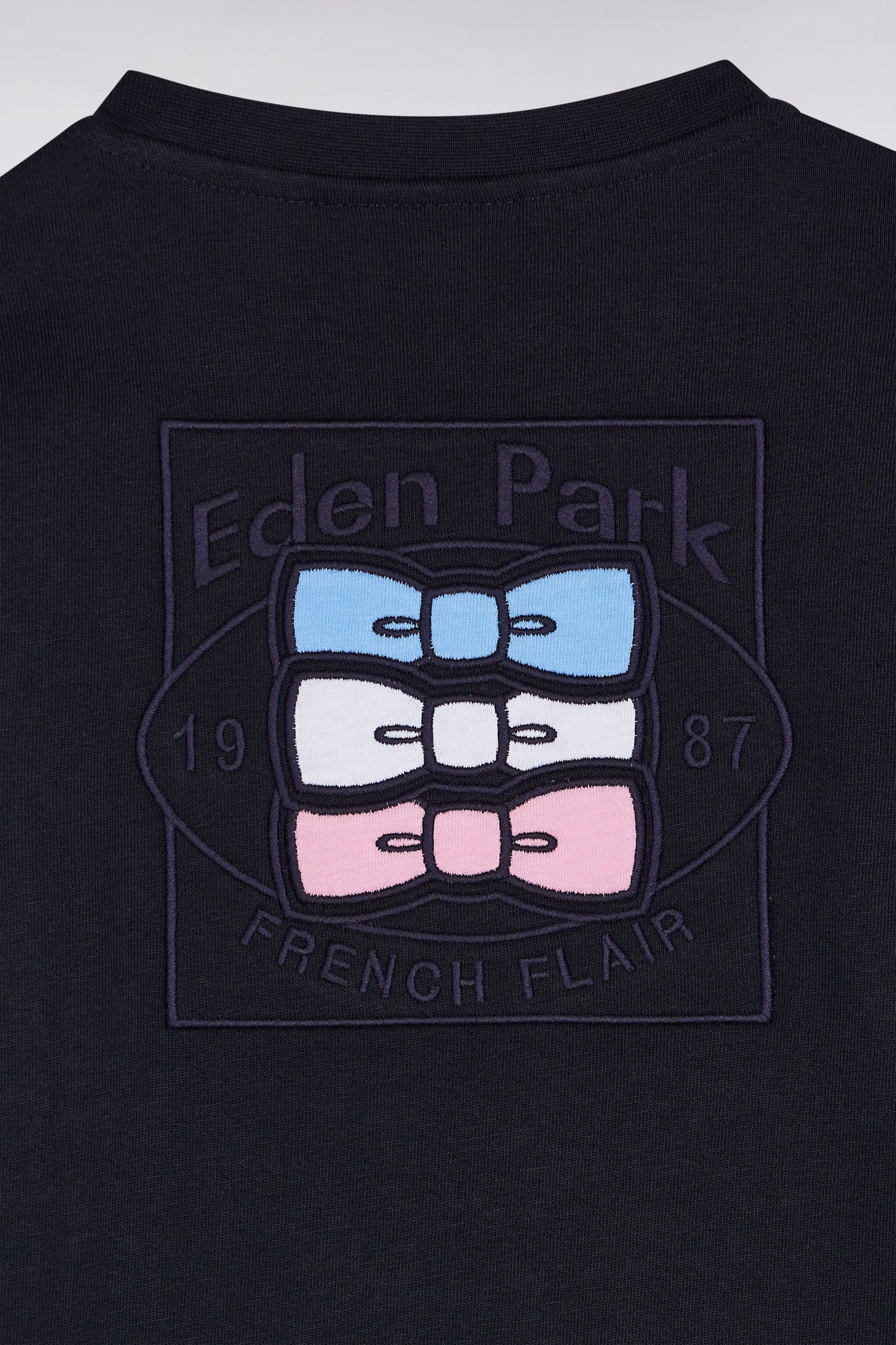 T-shirt à manches longues bicolores en coton marine coupe droite