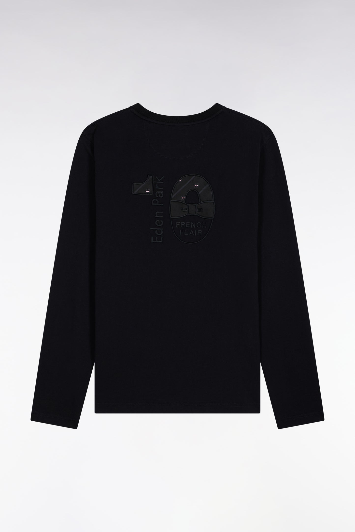 T-shirt col rond à manches longues en coton noir