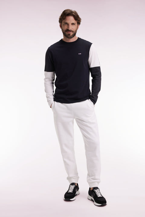 T-shirt à manches longues en coton noir colorblock blanc et gris - Image 1