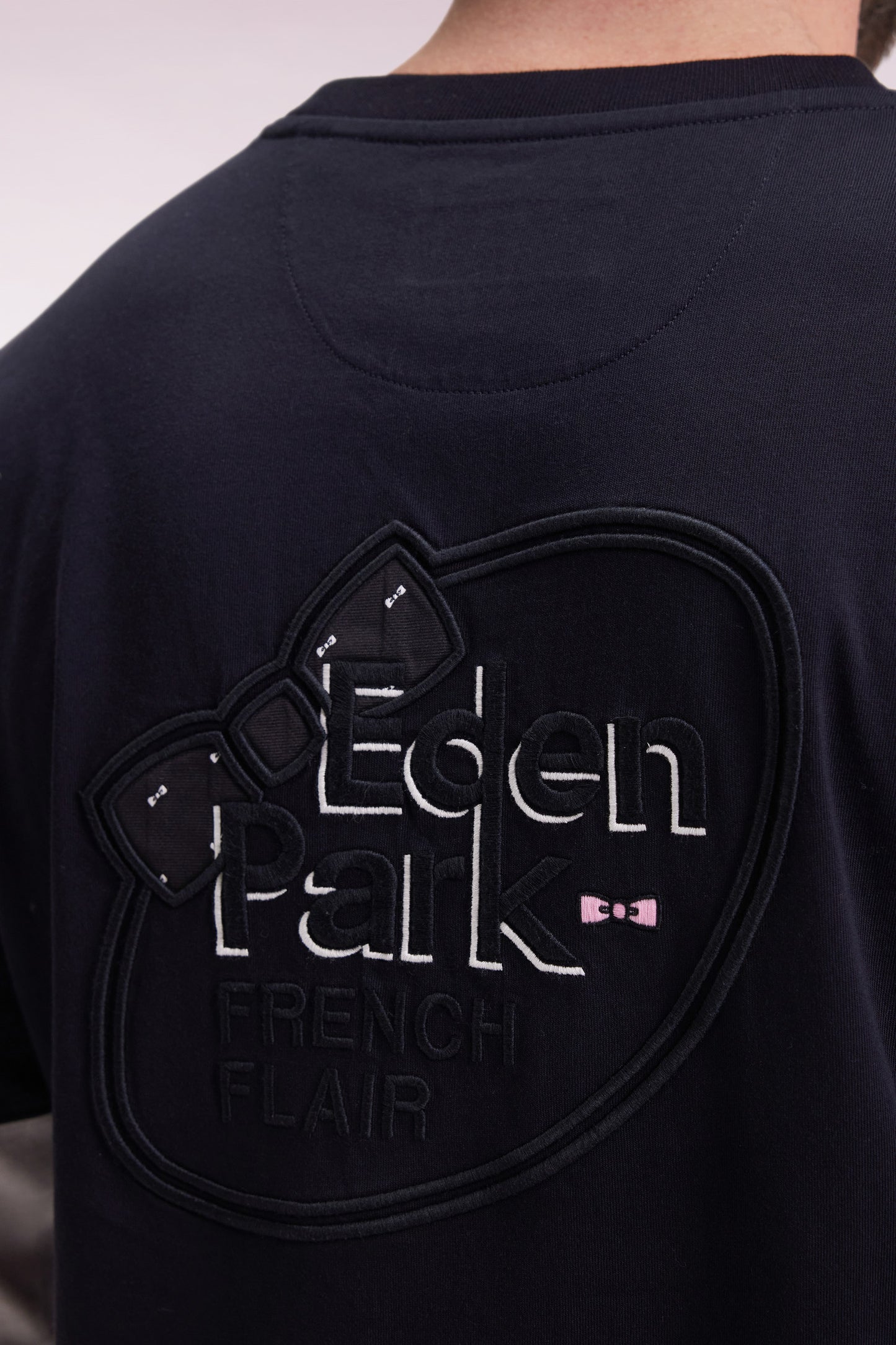 T-shirt à manches longues en coton noir colorblock blanc et gris