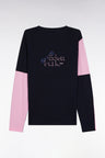 T-shirt à manches longues en coton marine colorblock rose