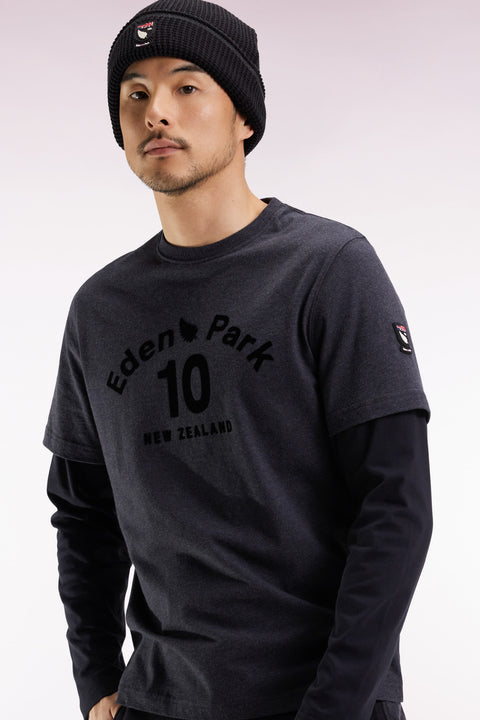 Long-sleeved T-shirt in grey cotton with overlay effect - Image 1