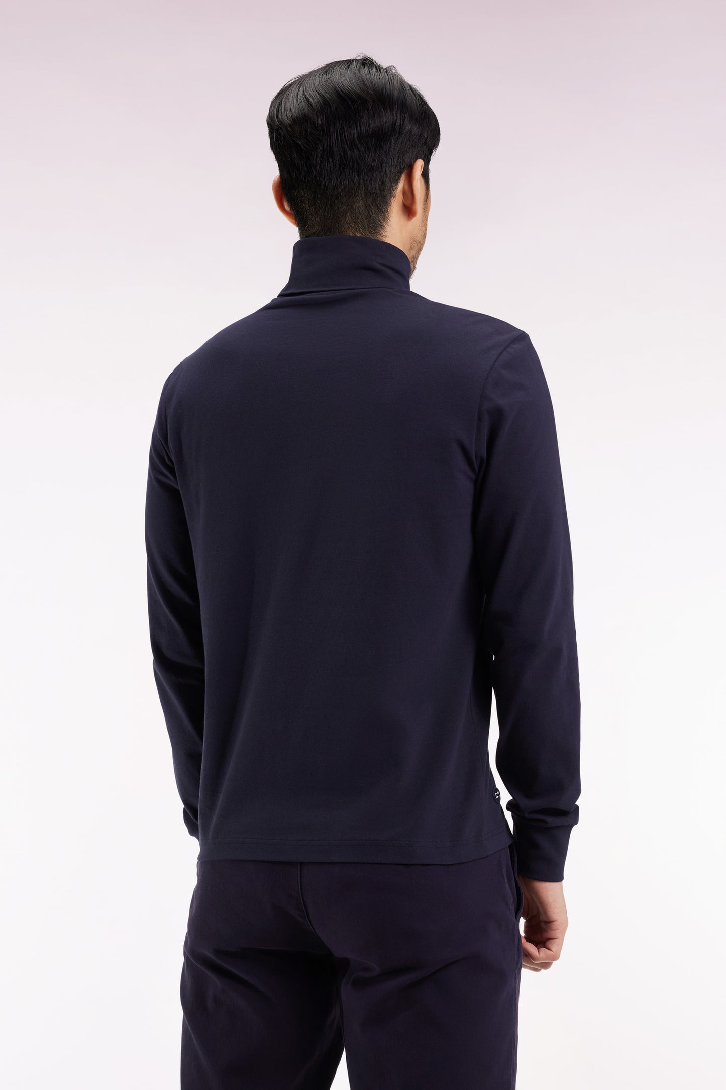 T-shirt col roulé à manches longues en coton stretch marine