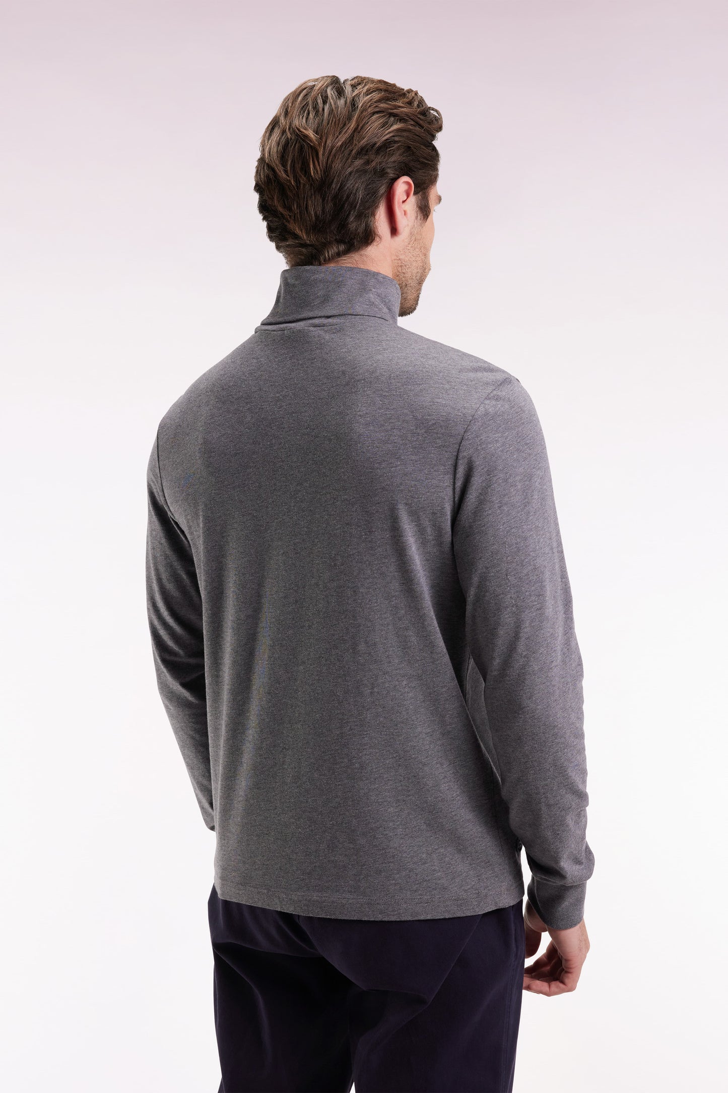 T-shirt col roulé à manches longues en coton stretch gris