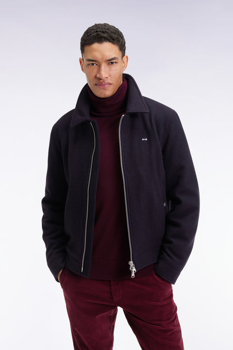 Blouson en laine bouillie mélangée marine - Image 3