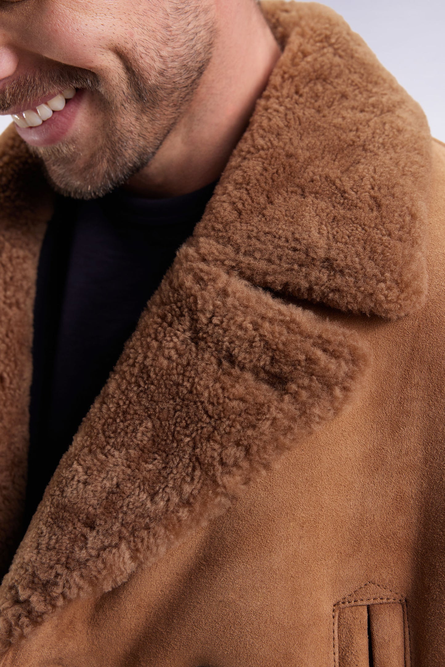 Caban en peau lainée marron