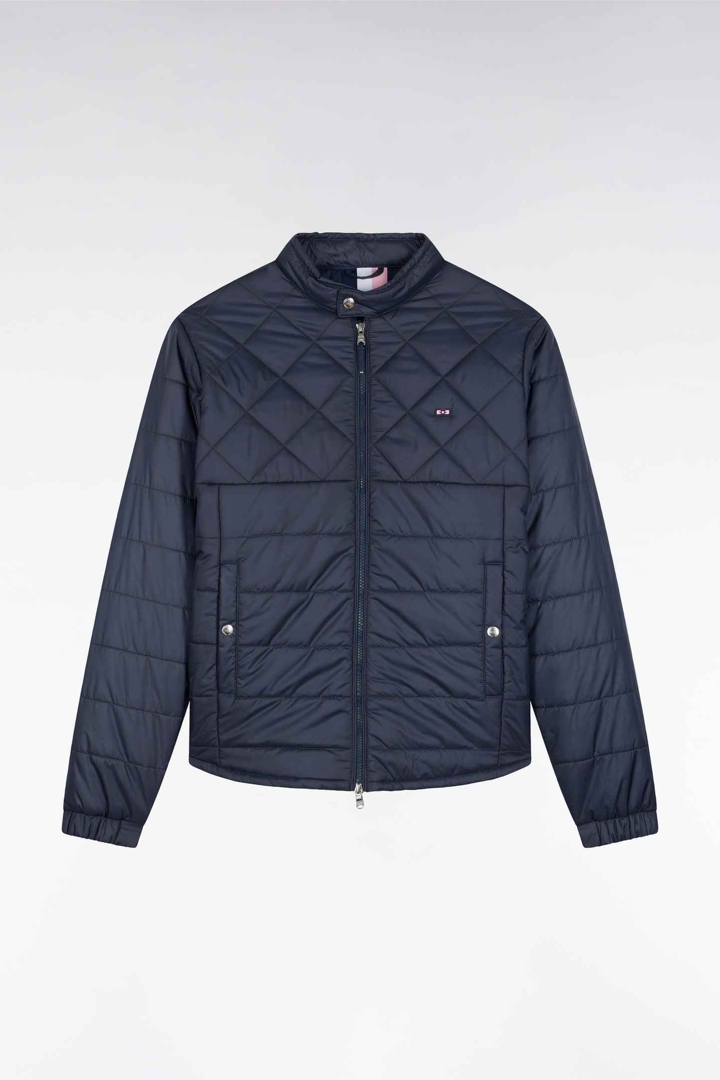 Doudoune bleue en nylon matelassé à col motard