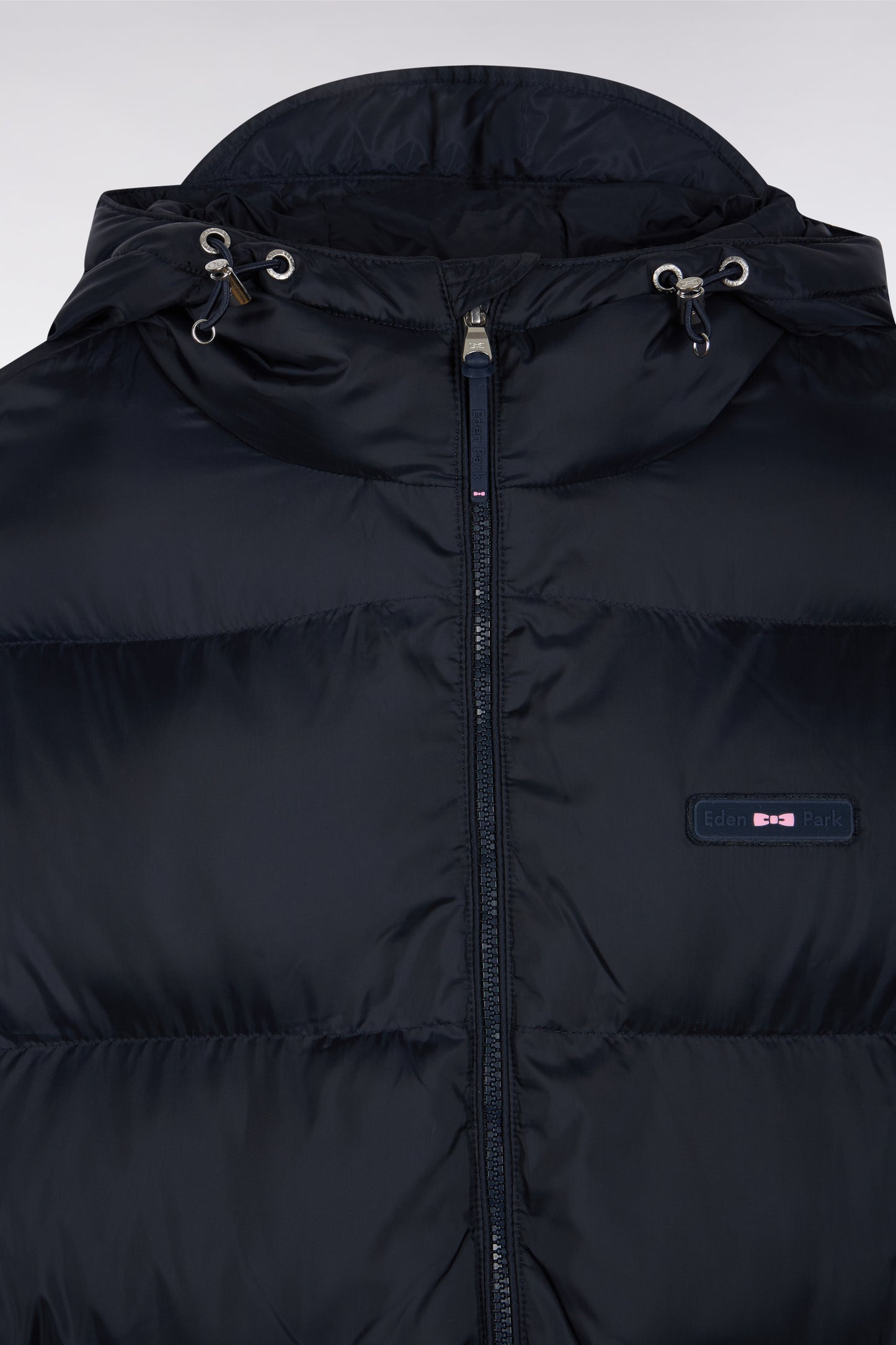 Long down jacket in navy quilted nylon