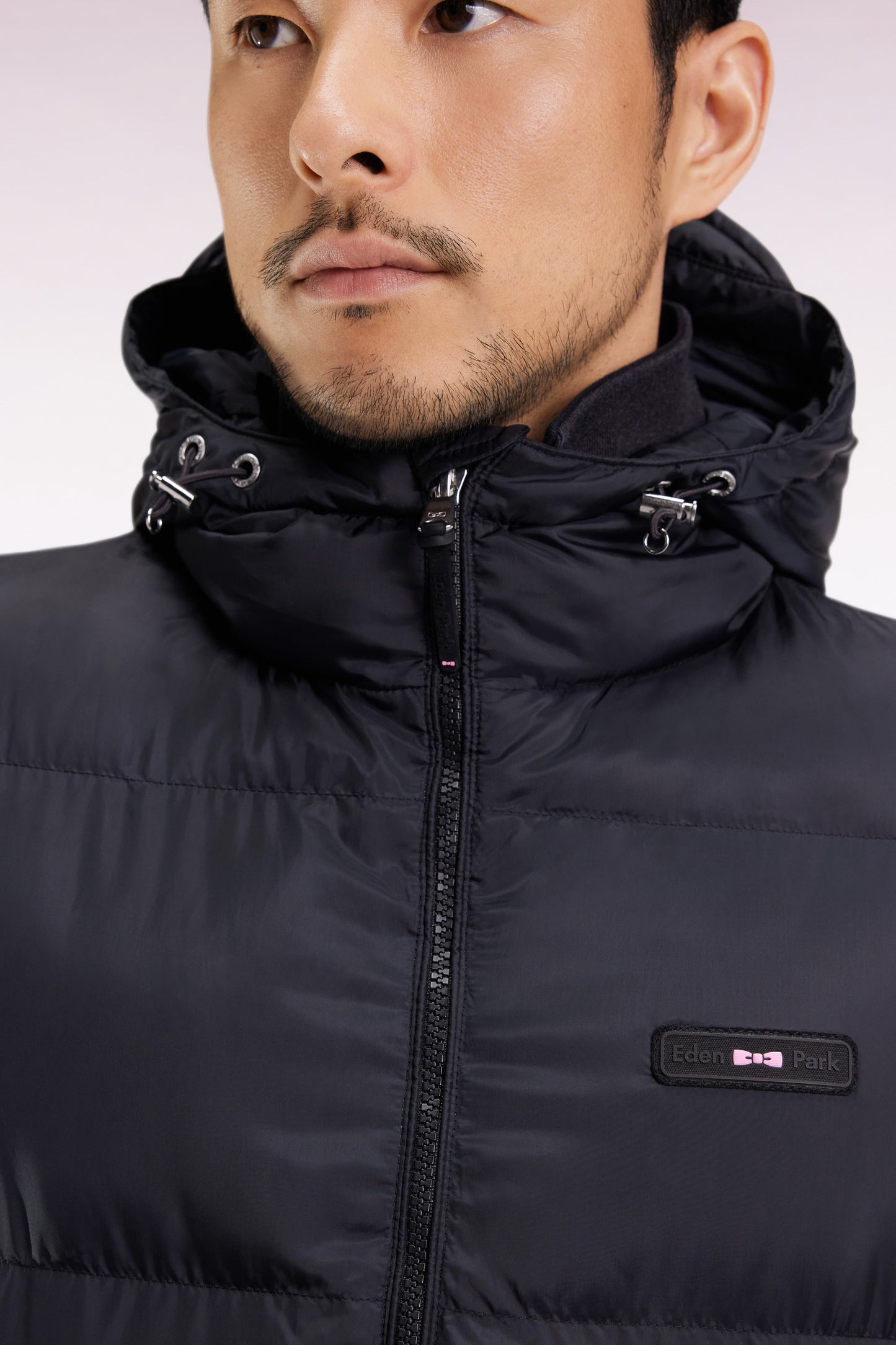 Long padded nylon jacket, black