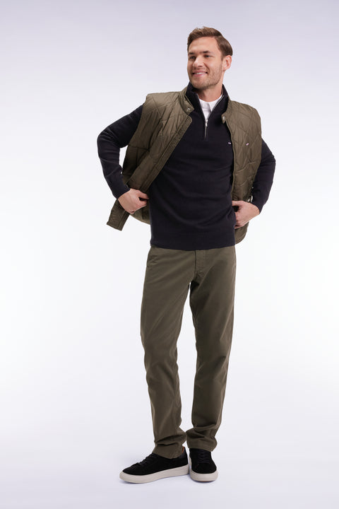 Doudoune sans manches col motard en nylon matelassé kaki - Image 3