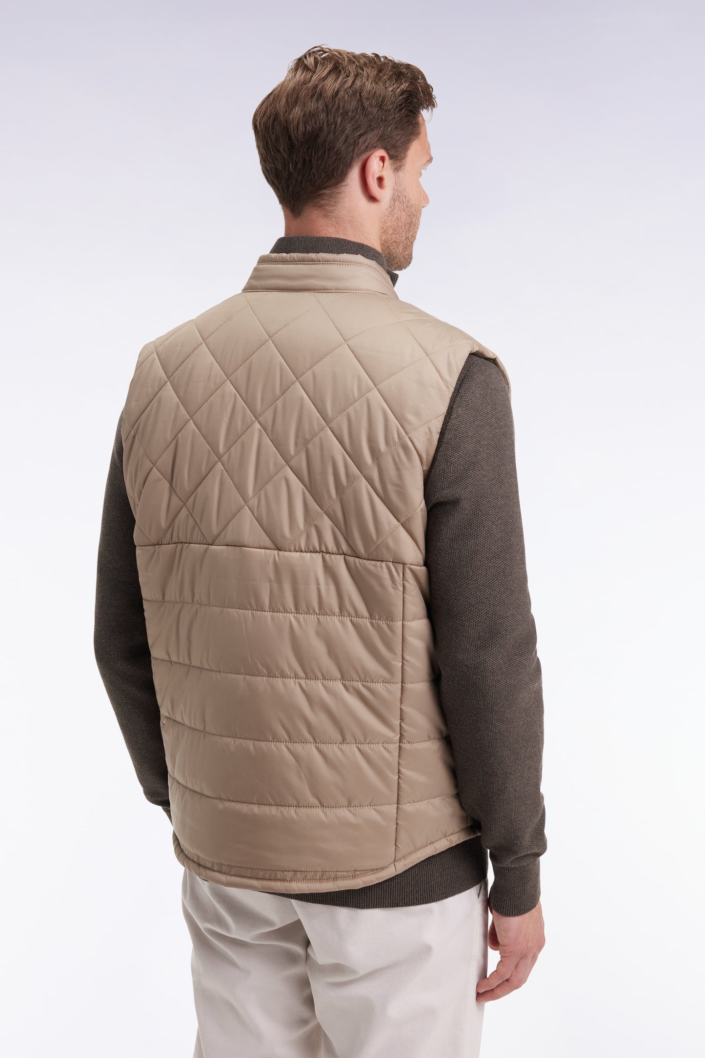 Doudoune sans manches col motard en nylon matelassé beige