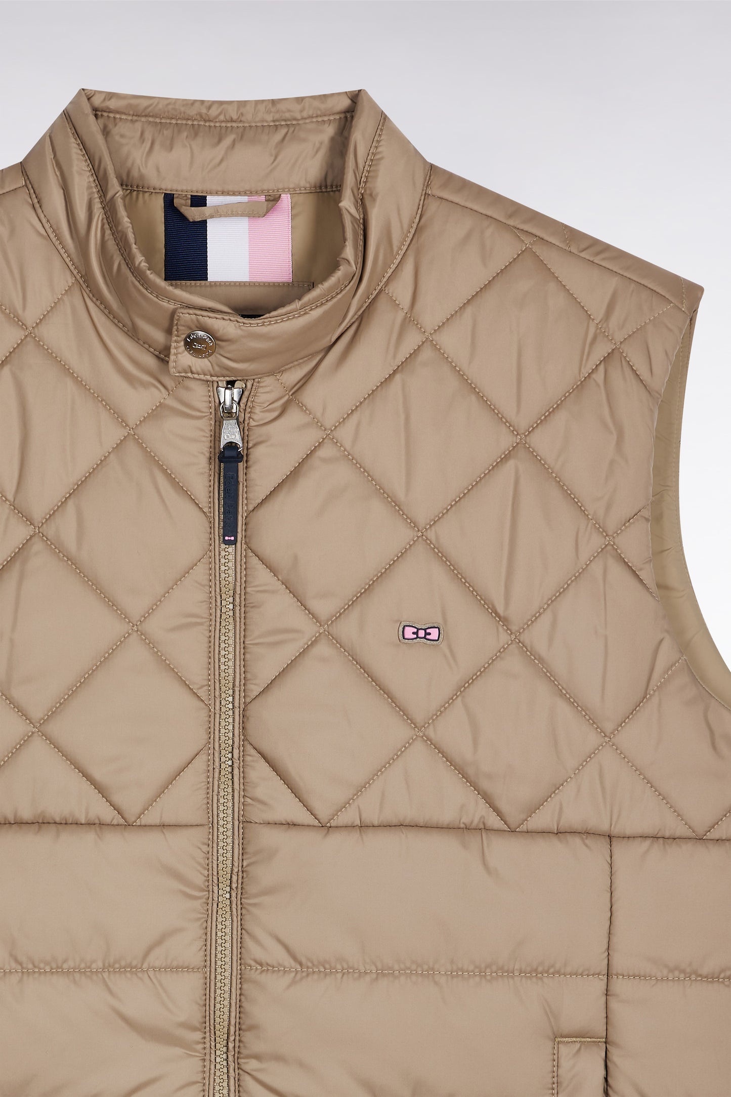 Doudoune sans manches col motard en nylon matelassé beige
