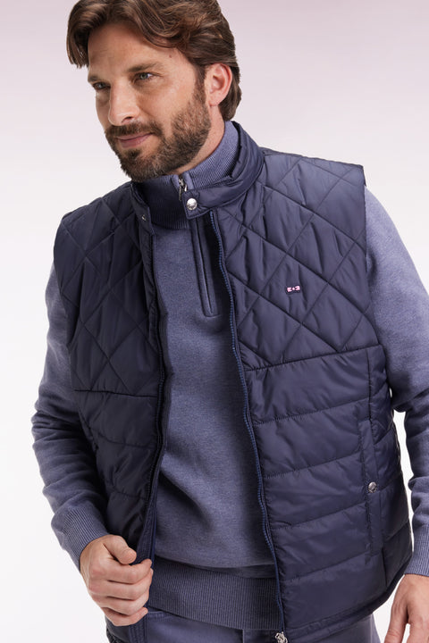 Doudoune sans manches col motard en nylon matelassé bleu marine - Image 1