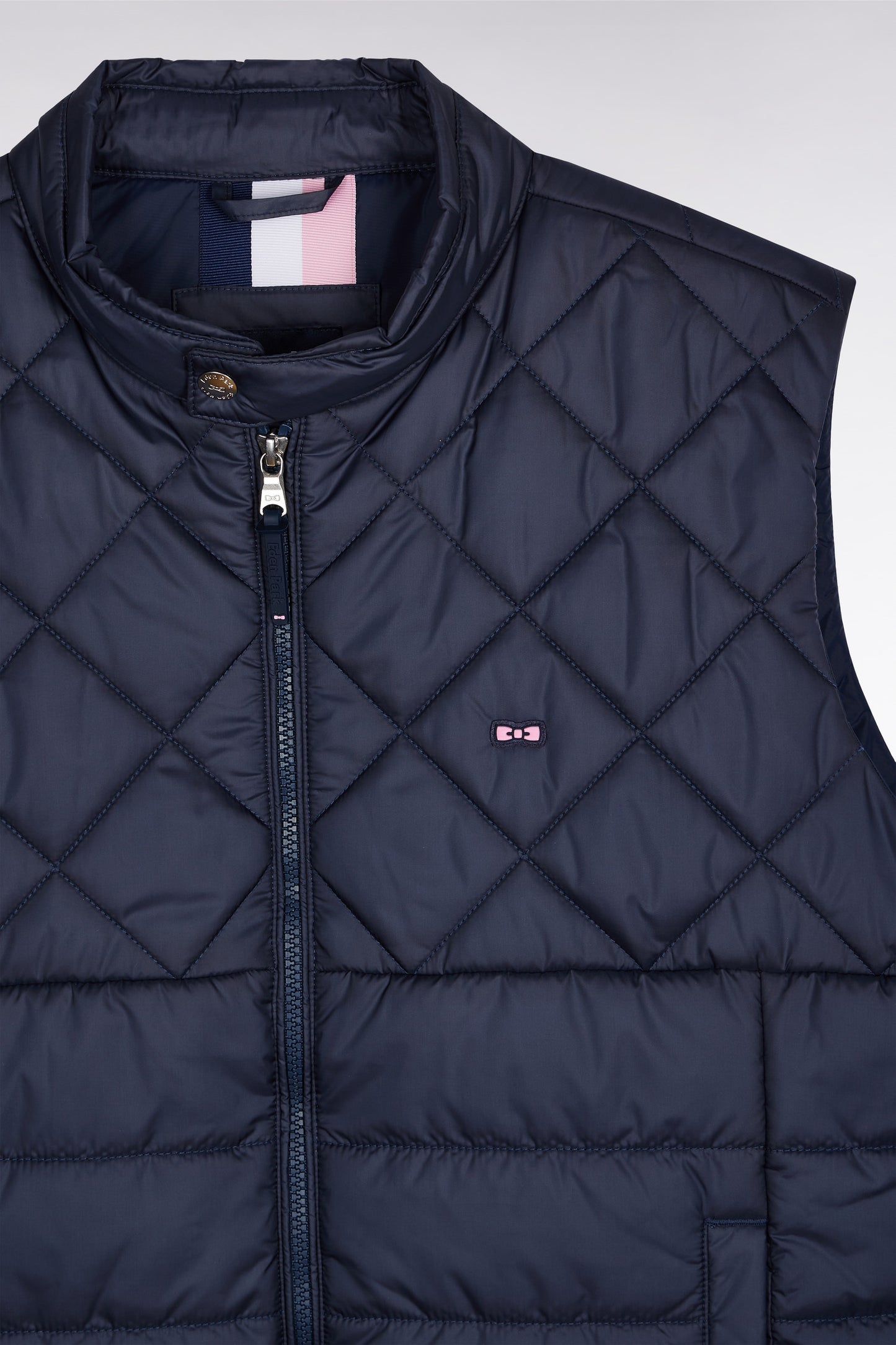 Sleeveless biker-neck padded nylon jacket in grey