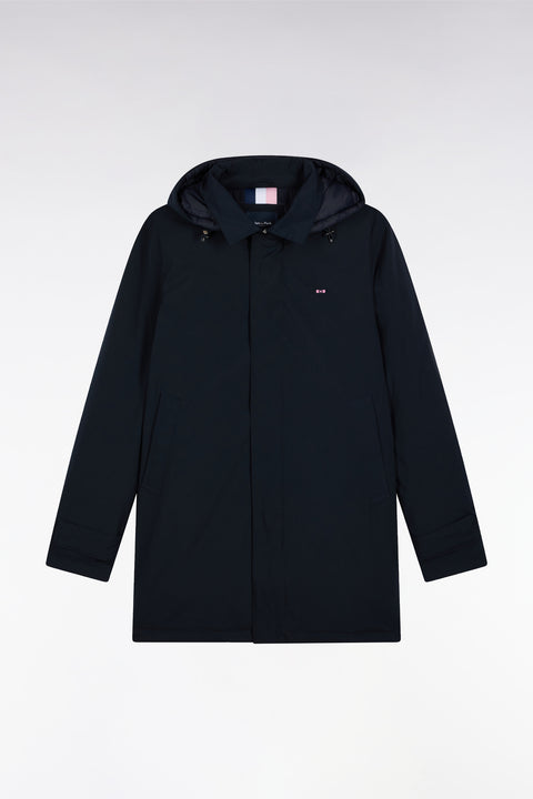 Imperméable long en nylon marine à capuche amovible - Image 2