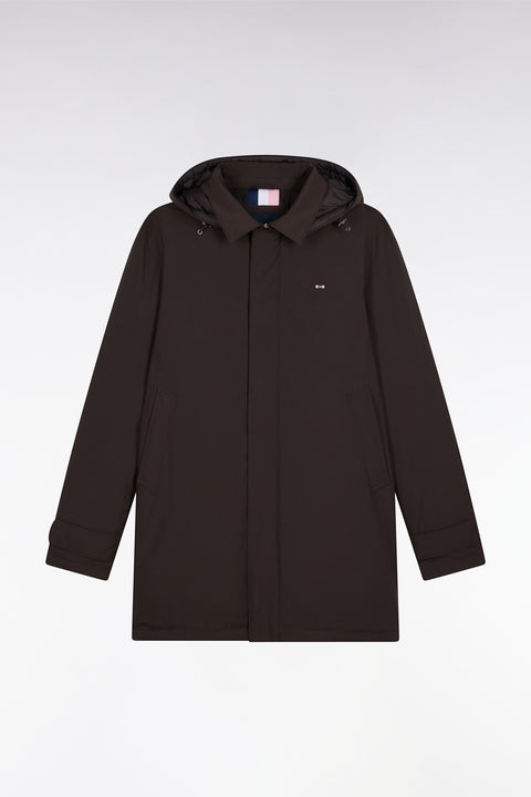 Imperméable long en nylon marron à capuche amovible - Image 2