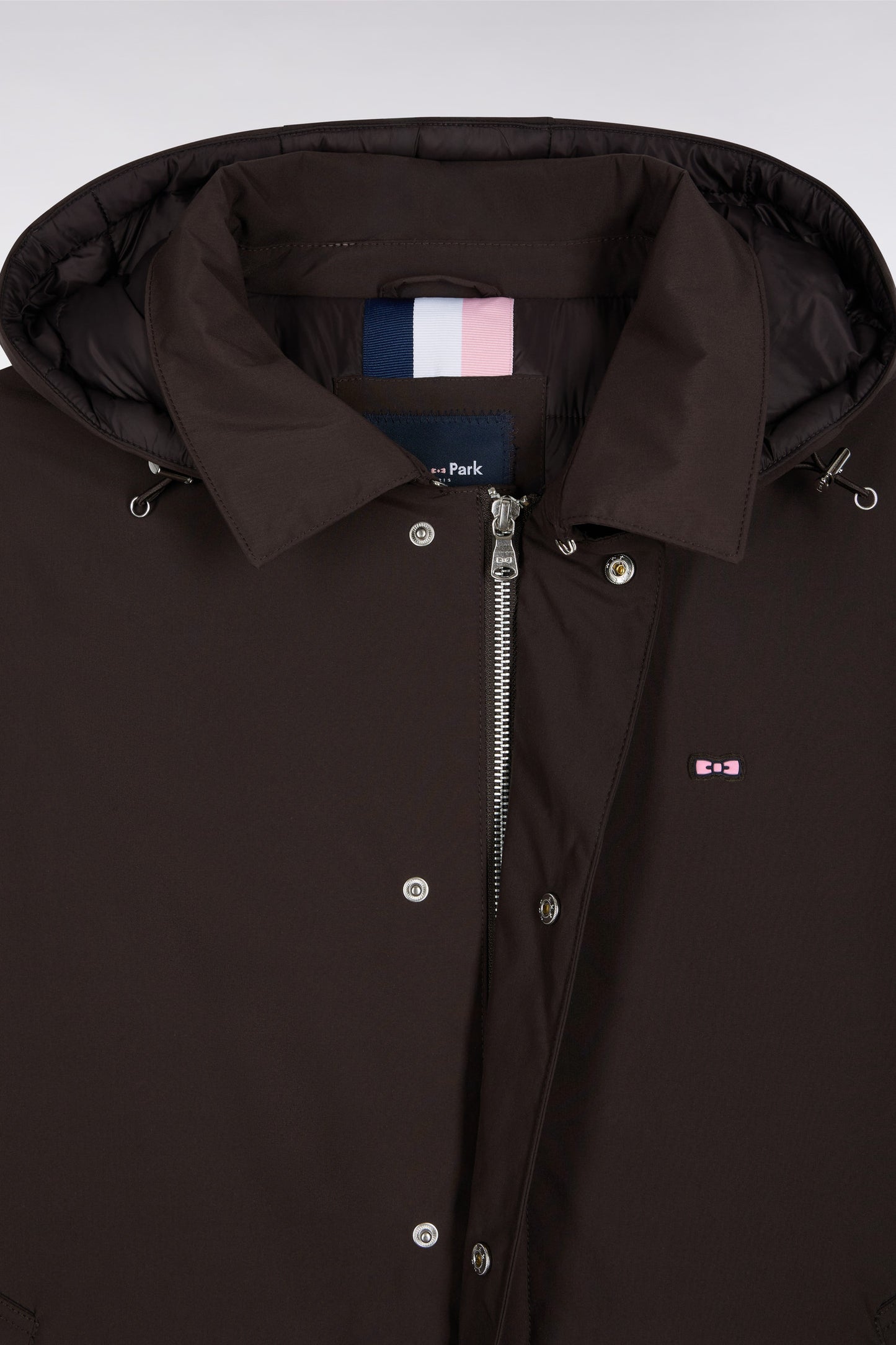 Imperméable long en nylon marron à capuche amovible