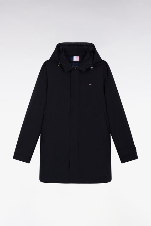 Imperméable long en nylon noir à capuche amovible - Image 2