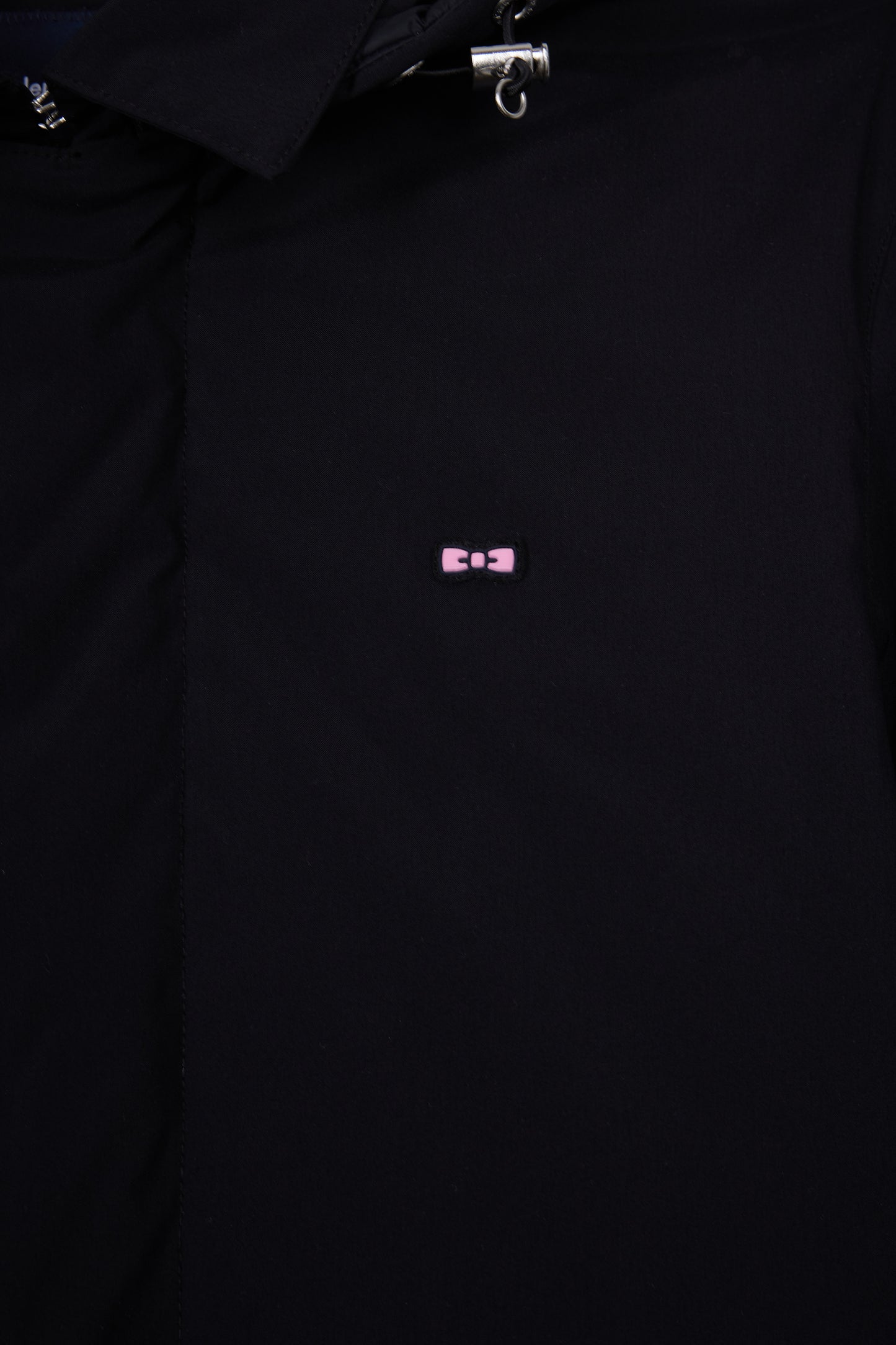 Long black nylon raincoat with removable hood