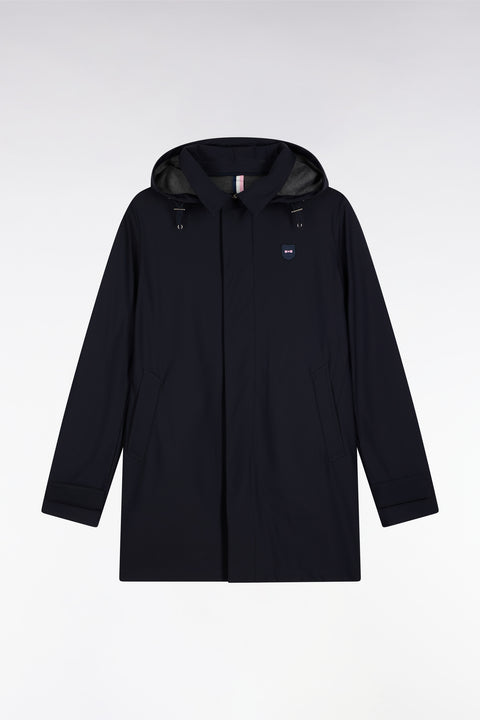 Imperméable long en jersey double face marine à capuche amovible - Image 2