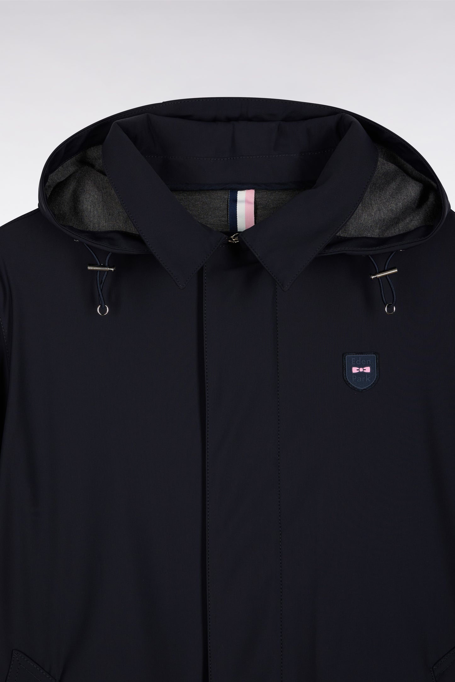 Imperméable long en jersey double face marine à capuche amovible